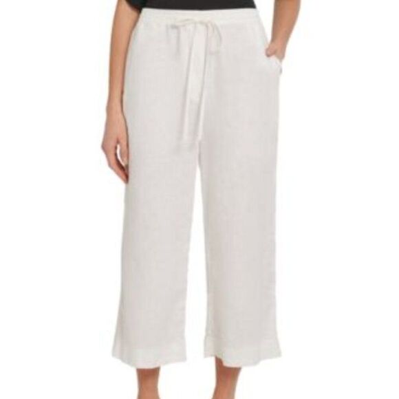DKNY Pull-On Wide-Leg Pants Cropped White Large NWT - Picture 1 of 1